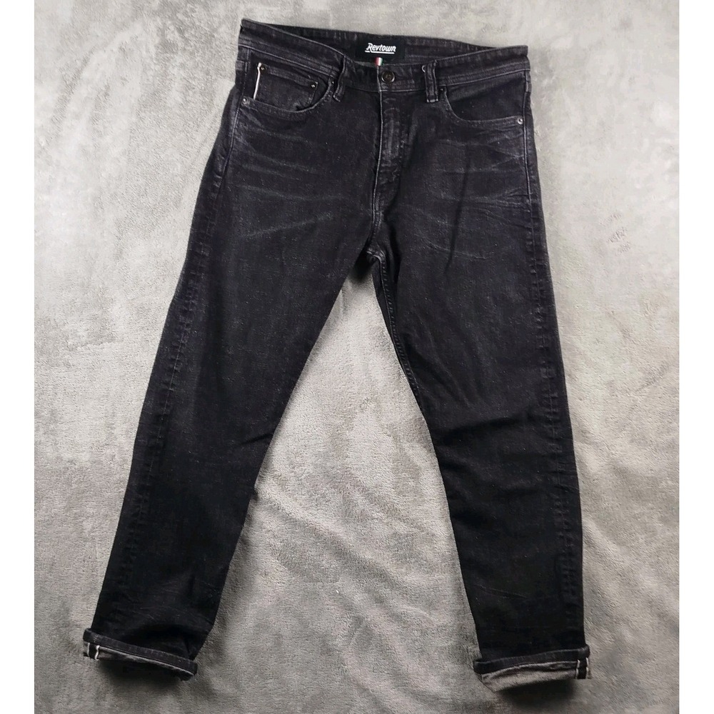 Revtown Jeans Mens Size 34x30 Black Selvedge‎ Decade Denim Tapered Stretch
